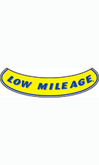 Smile Windshield Slogan Sticker - Blue/Yellow - "Low Mileage"
