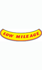 Smile Windshield Slogan Sticker - Red/Yellow - "Low Mileage"
