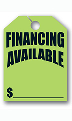 Mirror Hang Tags - Fluorescent Green - "Financing Available"