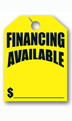 Mirror Hang Tags - Fluorescent Yellow - "Financing Available"