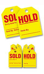 Mirror Hang Tags - Red/Yellow - "Hold Sold"