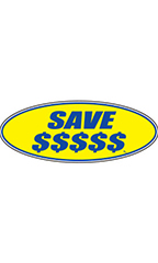 Oval Windshield Slogan Sticker - Blue/Yellow - "Save $$$$$"