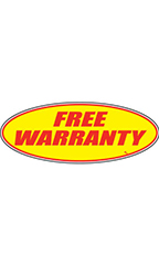 Oval Windshield Slogan Sticker - Red/Yellow - "Free Warranty"