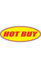 Oval Windshield Slogan Sticker - Red/Yellow - "Hot Buy"