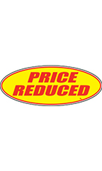 Oval Windshield Slogan Sticker - Red/Yellow - "Price Reduced"