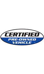 Oval Windshield Slogan Sticker - Black/White/Blue - "Certified Pre-Owned Vehicle"