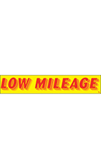 Rectangular Slogan Windshield Sticker - Red/Yellow - "Low Mileage"
