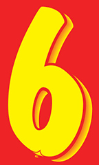 7 ½ inch Windshield Numbers And Symbols - Red/Yellow - "6"