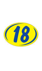 Oval 2-Digit Year Stickers Blue/Yellow - "18"