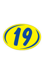 Oval 2-Digit Year Stickers Blue/Yellow - "19"