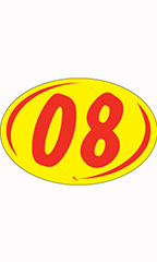 Oval 2-Digit Year Stickers - Red/Yellow - "08"