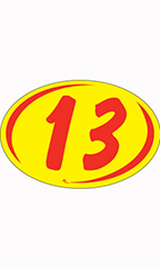 Oval 2-Digit Year Stickers - Red/Yellow - "13"