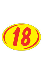 Oval 2-Digit Year Stickers Red/Yellow - "18"