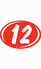 Oval 2-Digit Year Stickers - White/Red - "12"