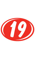 Oval 2-Digit Year Stickers White/Red - "19"