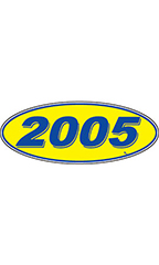 Oval Windshield Year Stickers - Blue/Yellow - "2005"