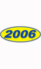 Oval Windshield Year Stickers - Blue/Yellow - "2006"