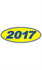 Oval Windshield Year Stickers- Blue/Yellow - "2017"