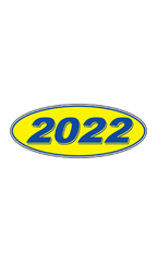 Oval Windshield Year Stickers - Blue/Yellow - "2022"