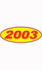 Oval Windshield Year Stickers - Red/Yellow - "2003"