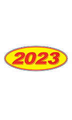 Oval Windshield Year Stickers - Red/Yellow - "2023"
