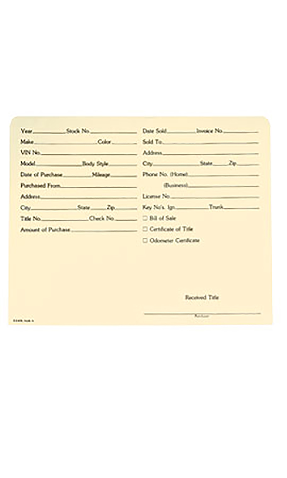 Dealer Record Envelopes SSW Dealer Supply