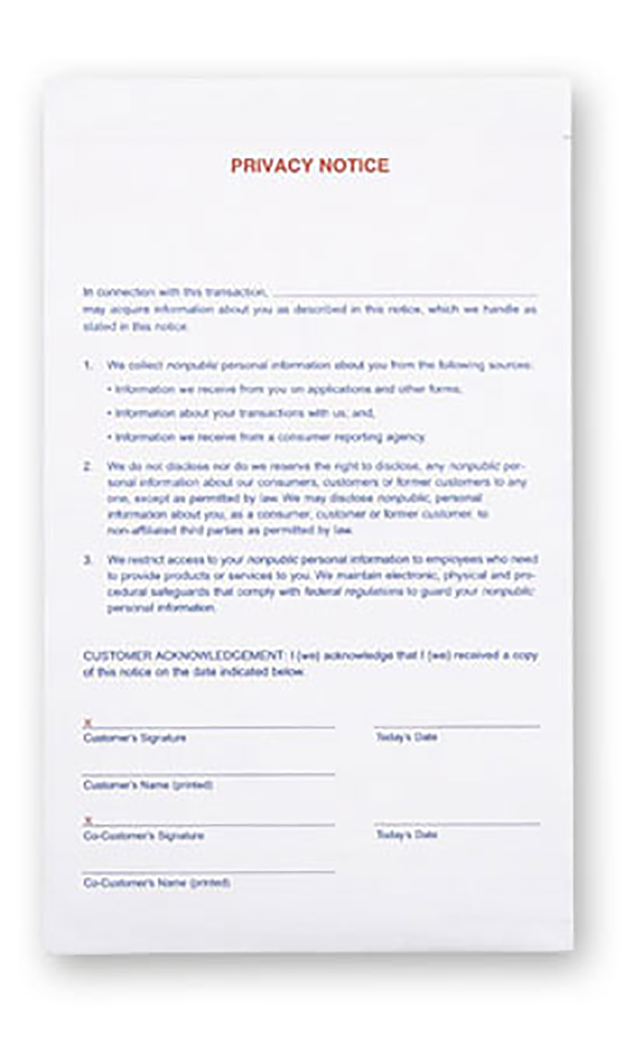 Privacy Notice Form 2Part SSW Dealer Supply