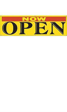 Yellow Now Open Banner - Multi-Colored Font
