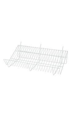 24 x 12 x 6 inch White Downslope Shelf for Slatwall or Pegboard with 4 inch Slanted Front Lip