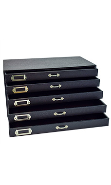 SSWBasics Jewelry Storage Organizer (Jewelry Box), Black Faux Leather 5-Drawer Jewelry Case