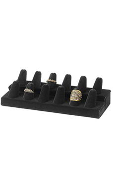 12-Finger Black Faux Leather Ring Display