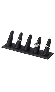 5-Finger Black Faux Leather Ring Display