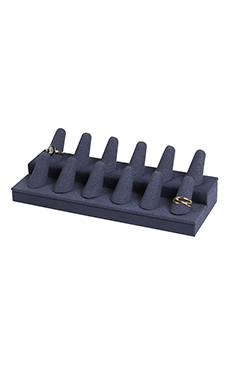 12-Finger Slate Blue Faux Suede Ring Display
