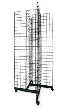 Black 4-Way Wire Grid Tower with Base and Casterss - 6.5'