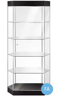 Black Hexagonal Tower Display Case With Light 75 x 36 - SSW