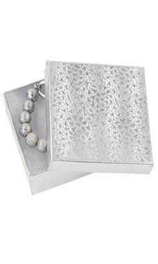 3 ½  x 3 ½  x 1 inch Cotton Filled Silver Embossed Jewelry Boxes