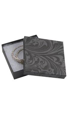 3 ½  x 3 ½  x 1 inch Cotton Filled Elegant Swirl Jewelry Boxes