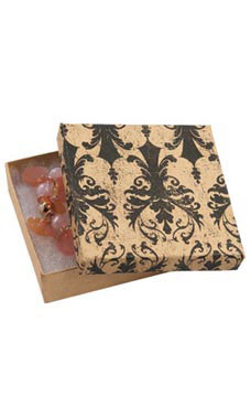 3 ½  x 3 ½  x 1 inch Cotton Filled Distressed Damask Jewelry Boxes