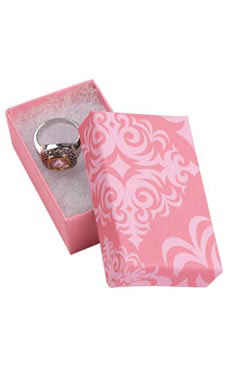 Pink Damask Jewelry Box with Cotton 2.5x1.5