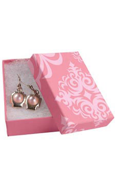 Pink Damask Jewelry Box with Cotton  3-1/16 x 2-1/8