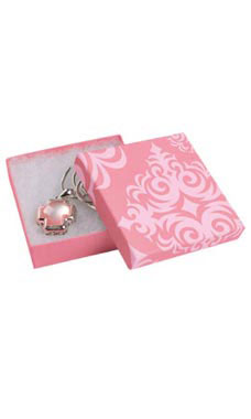 Pink Damask Jewelry Box with Cotton  3.5x 3.5
