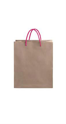 Medium Kraft Premium Folded Top Paper Bags Hot Pink Rope Handles