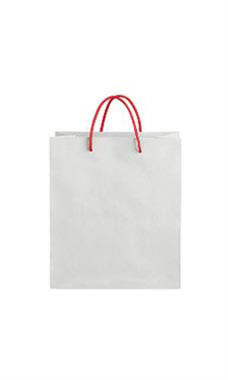 Medium White on Kraft Premium Folded Top Paper Bags Red Rope Handles