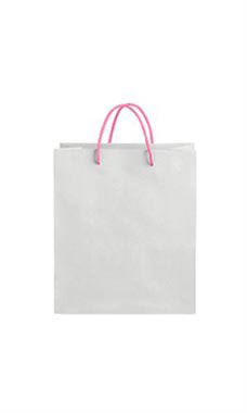 Medium White on Kraft Premium Folded Top Paper Bags Light Pink Rope Handles