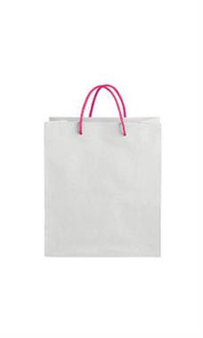 Medium White on Kraft Premium Folded Top Paper Bags Hot Pink Rope Handles