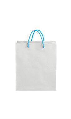 Medium White on Kraft Premium Folded Top Paper Bags Light Blue Rope Handles