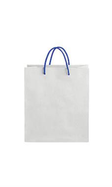 Medium White on Kraft Premium Folded Top Paper Bags Royal Blue Rope Handles
