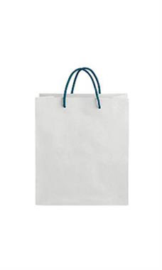 Medium White on Kraft Premium Folded Top Paper Bags Navy Rope Handles