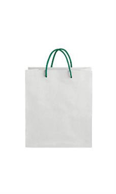 Medium White on Kraft Premium Folded Top Paper Bags Dark Green Rope Handles