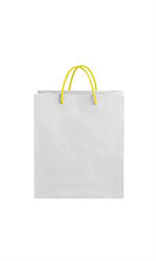 Medium White on Kraft Premium Folded Top Paper Bags Yellow Rope Handles
